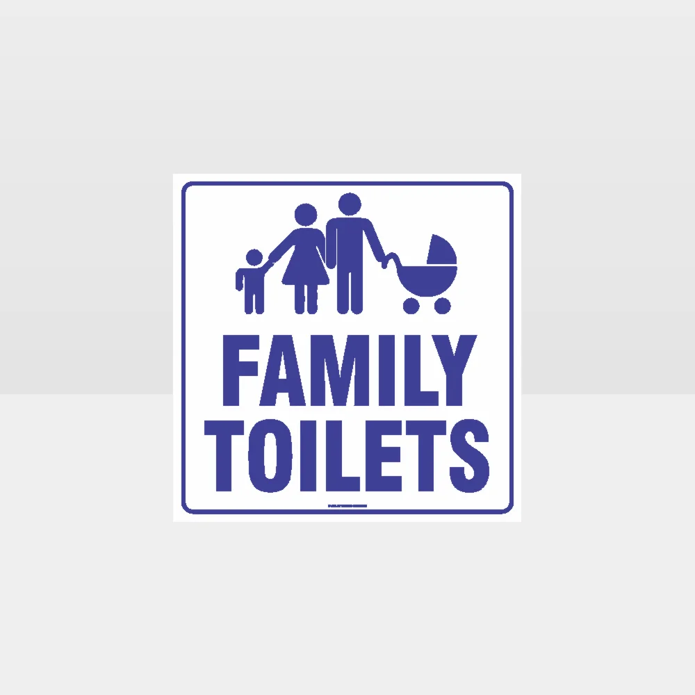 Family Toilets White Background Sign