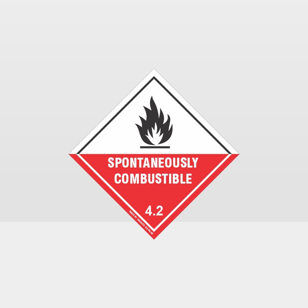 Health and Safety Hazard Sticker Spontaneously Combustible Sticker White and Red 