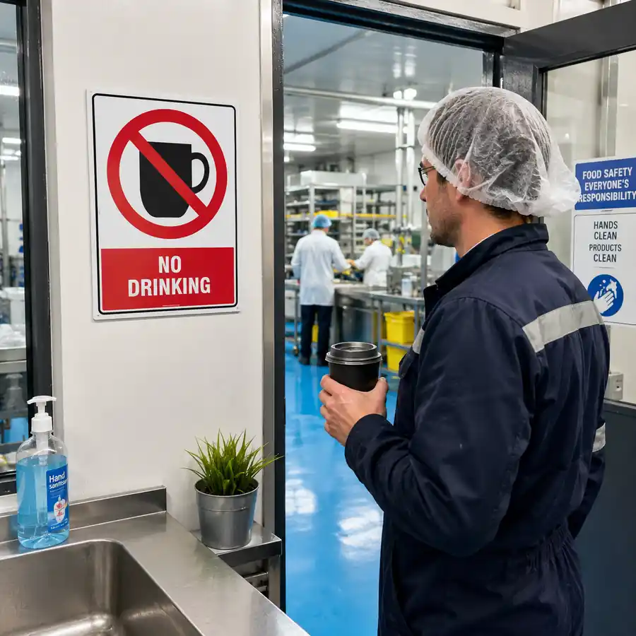 no-drinking-sign-workplace-use-case No Drinking Sign at controlled workplace entrance