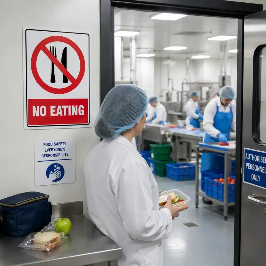 no-eating-sign-workplace-use-case No Eating Sign at food production area entrance