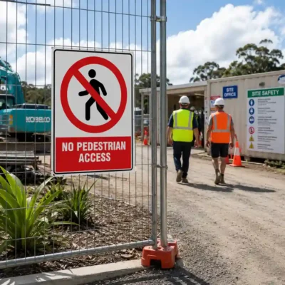 No Pedestrian Access Sign installed at the entrance to a restricted construction site in New Zealand.
