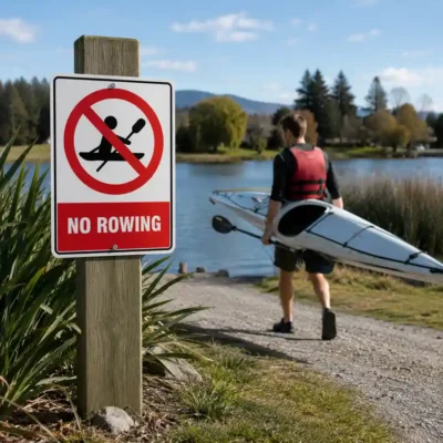 No Rowing Sign for lakes, waterways and public water safety