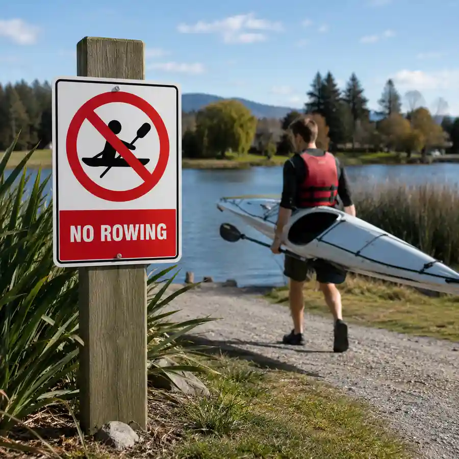 no-rowing-sign-use-case No Rowing Sign for lakes, waterways and public water safety