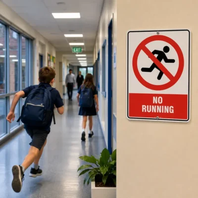 No Running Sign for pedestrian safety in workplaces and public areas
