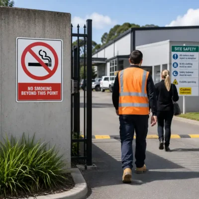 No Smoking Beyond This Point Sign marking a workplace smoke-free boundary