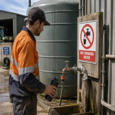 Not Drinking Water Sign beside a non-potable water tap at a New Zealand workplace