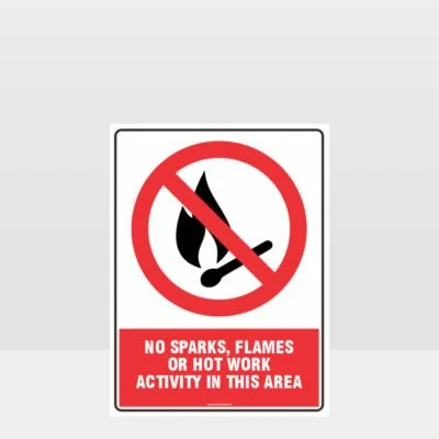Prohibition No Sparks Flames or Hot Work Sign