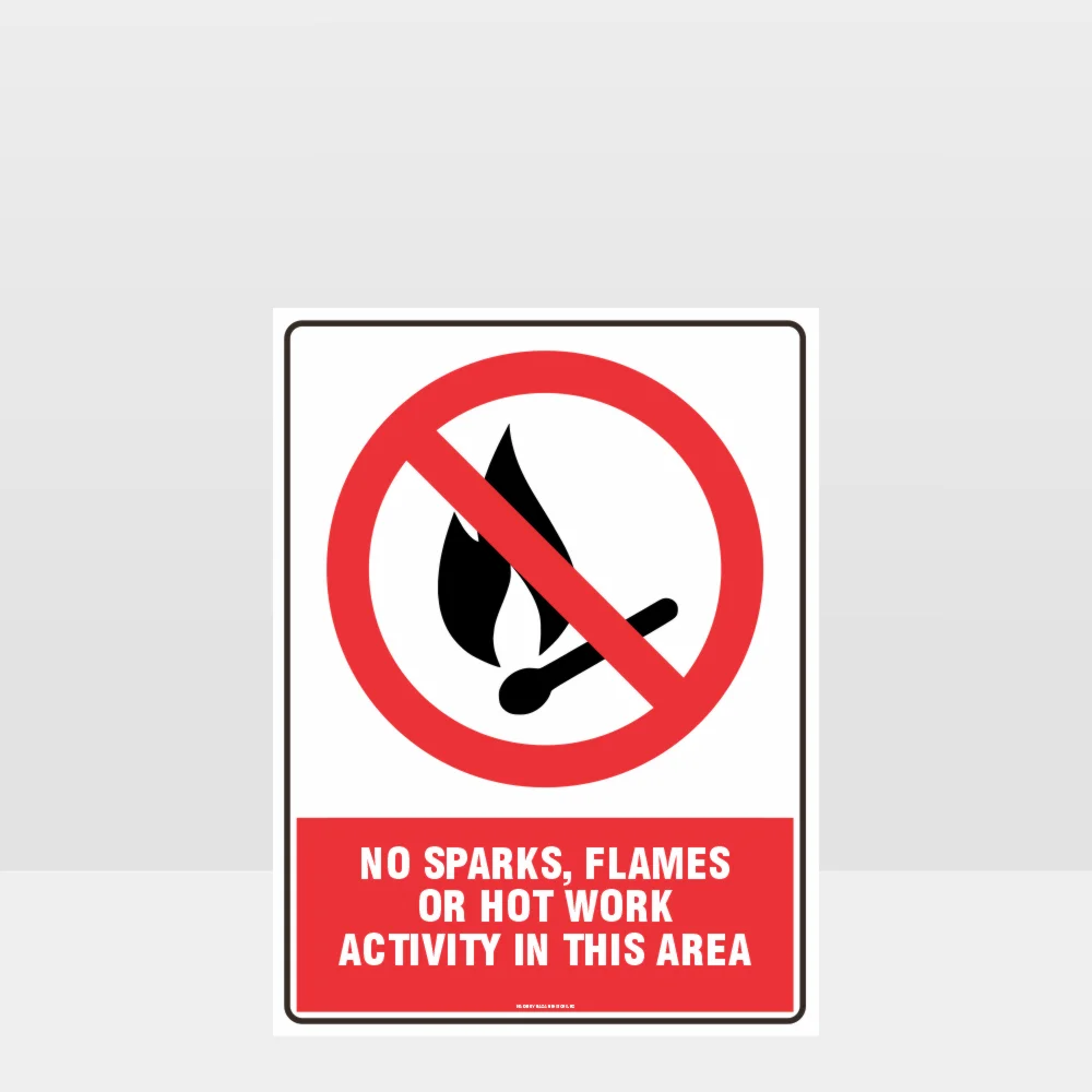 Prohibition No Sparks Flames or Hot Work Sign