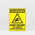 Warning Hand Hazard De-Energise Sign