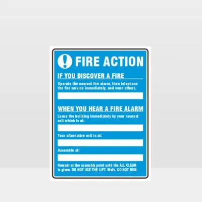 Fire Action Blue Sign