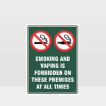 Prohibition Smoking And Vaping Forbidden On These Premises Sign