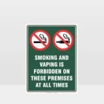 Prohibition Smoking And Vaping Forbidden On These Premises Sign