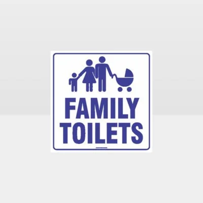 Family Toilets White Background Sign