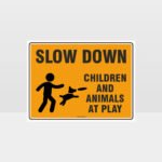 Slow Down Children And Animals At Play L Sign