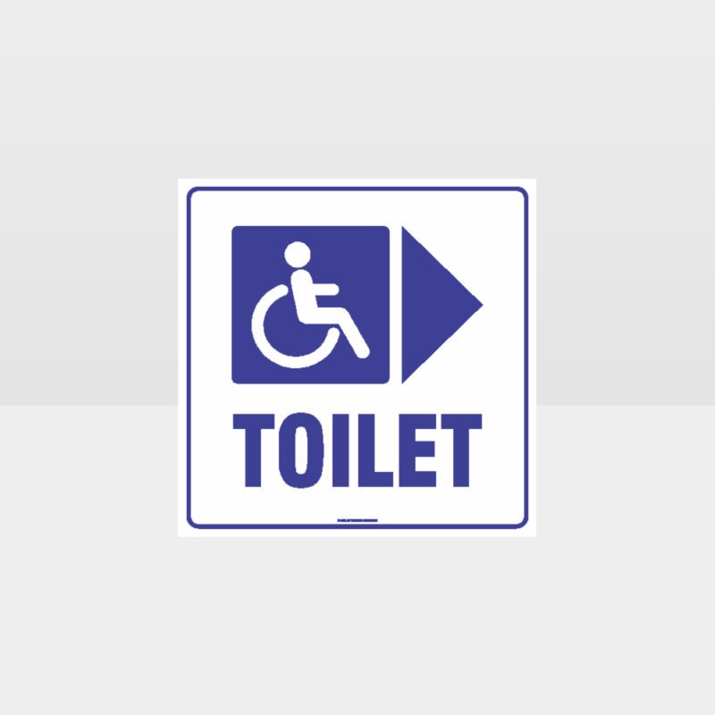 Accessible Toilet Right Arrow White background Sign