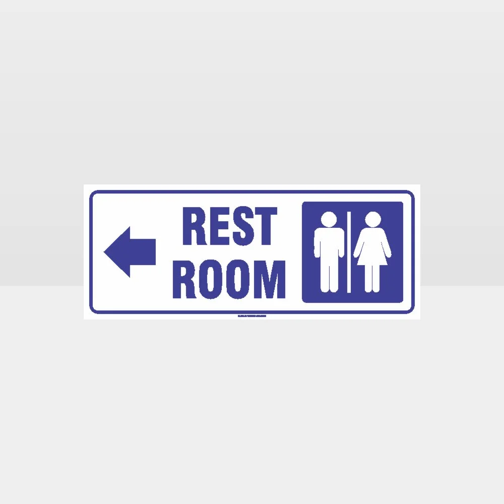 Rest Rooms Left Arrow White Background Sign