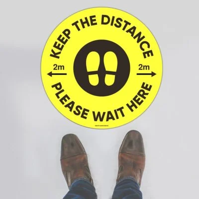 Keep Your Distance 2m Yellow Floor Sign