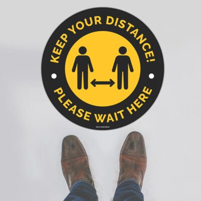 Keep Your Distance Black Yellow Floor Sign
