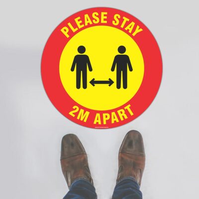 Please Stay 2m Apart Red Yellow Floor Sign