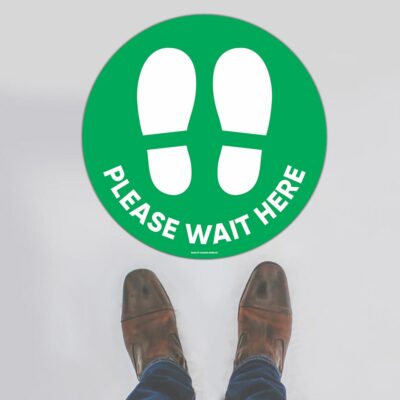 Please Wait Here Green Floor Sign