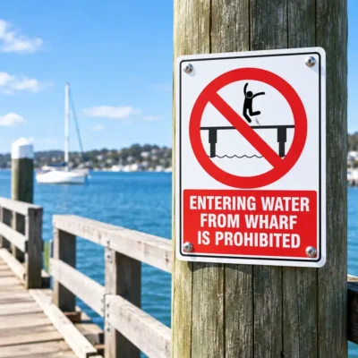 Entering Water From Wharf Is Prohibited Sign NZ