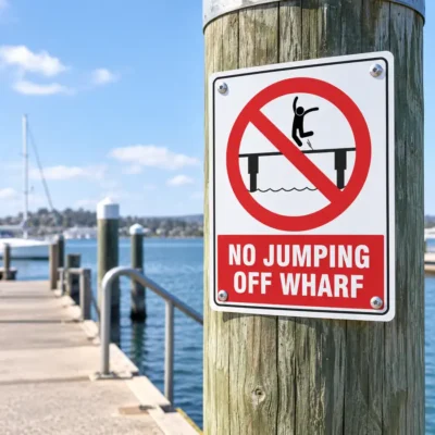 No Jumping Off Wharf Sign NZ