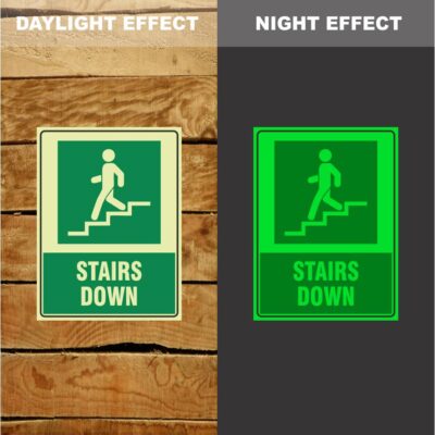 Photoluminescent Stairs Down Sign