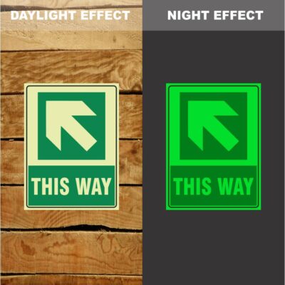 Photoluminescent This Way Arrow Up Left Sign