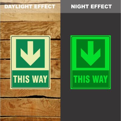 Photoluminescent This Way Arrow Down Sign