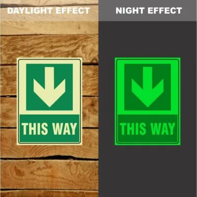 Photoluminescent This Way Arrow Down Sign