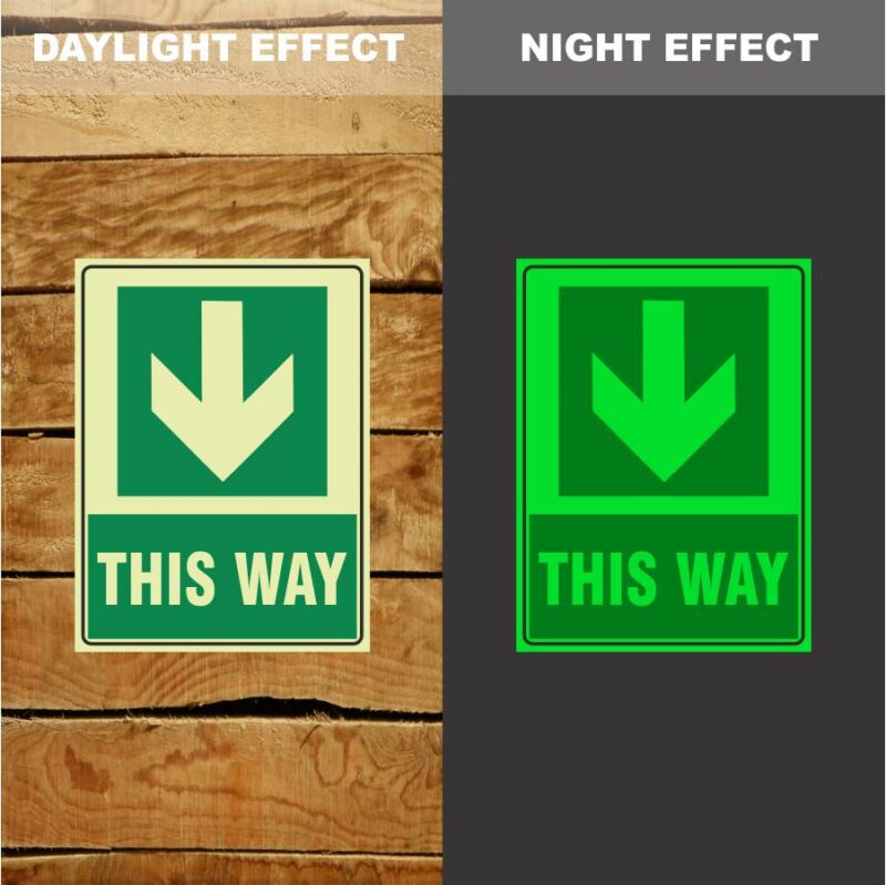 Photoluminescent This Way Arrow Down Sign