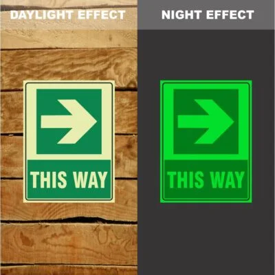 Photoluminescent This Way Arrow Right Sign