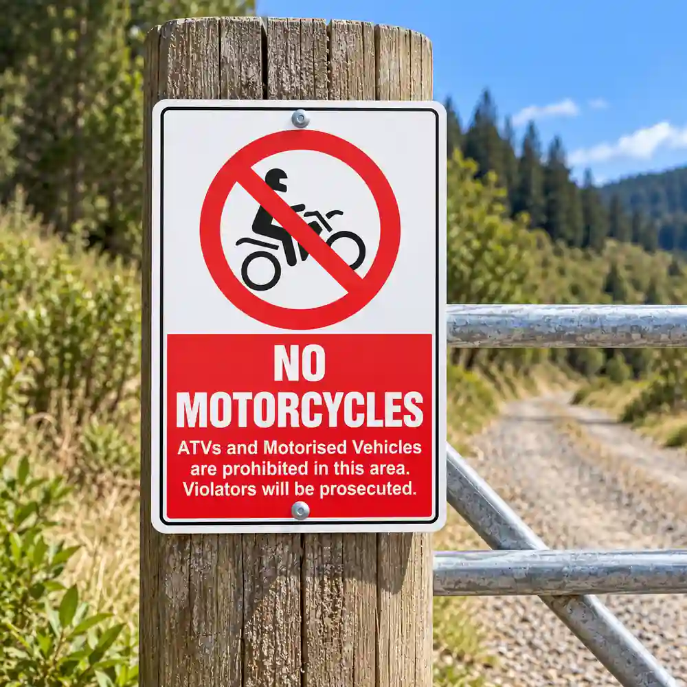 no-motorcycles-atvs-motorised-vehicles-use-case No Motorcycles ATVs and Motorised Vehicles Sign NZ