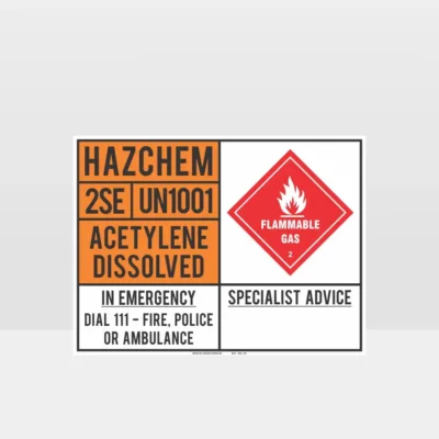 Acetylene Dissolved Emergency Information Panel Sign