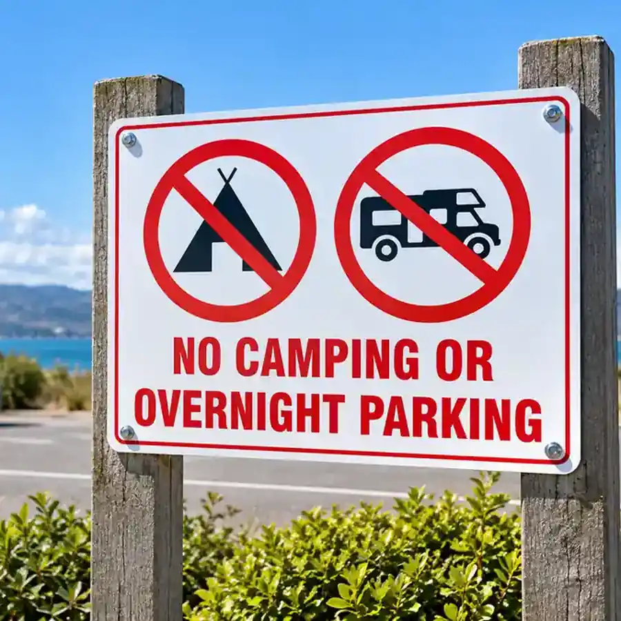 no-camping-overnight-parking-use-case-900x900 No Camping Or Overnight Parking Sign installed at a parking area