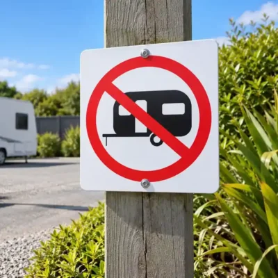 No Caravan Sign at a caravan access area in New Zealand