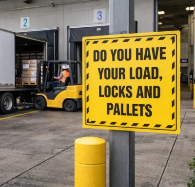 Do you have your load locks and pallets warehouse loading dock safety sign