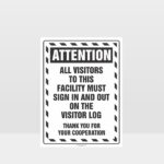 Attention All Visitors Must Sign In And Out Sign
