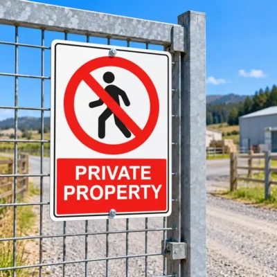 Private Property No Access Sign for gates, driveways, fences and restricted private property entrances.