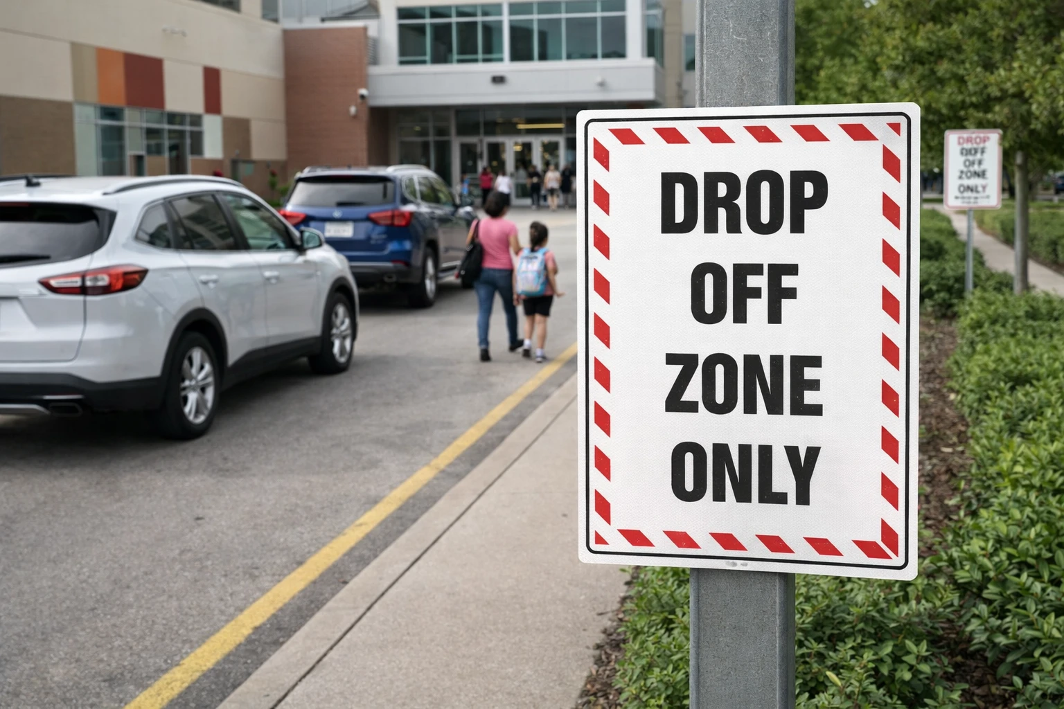 Drop Off Zone Only traffic sign used outside school pickup area in New Zealand