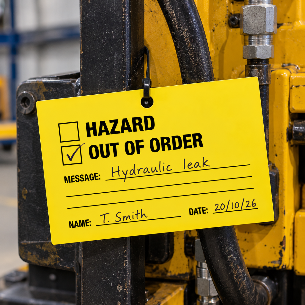 Hydraulic Leak Out of Order Tag Hydraulic Leak Out of Order Tag