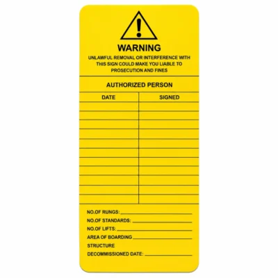 Scaffold Inspection Tag back – yellow authorised person inspection record 211 x 85mm