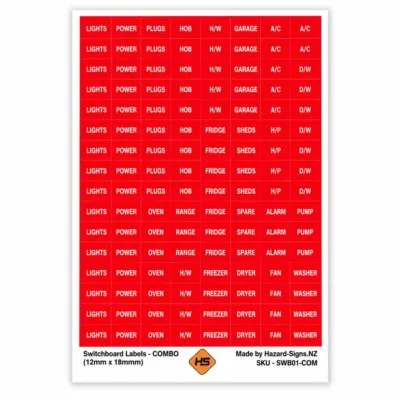 Electrical switchboard labels featuring 128 individual 18mm x 12mm