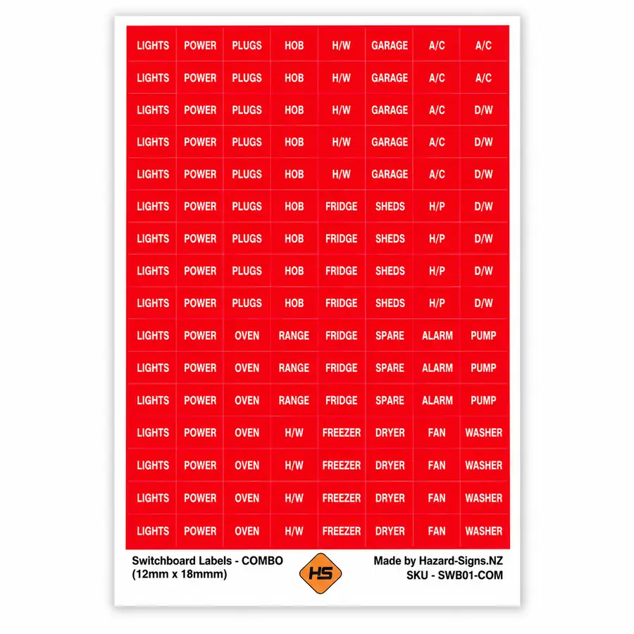 Electrical switchboard labels featuring 128 individual 18mm x 12mm