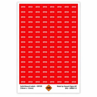 DRYER switchboard labels 18mm x 12mm for electrical circuit identification