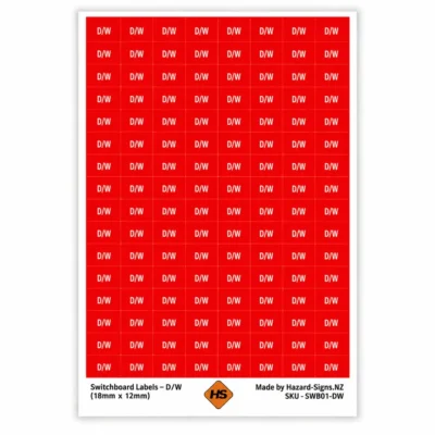 Switchboard Labels – D/W (Dishwasher) – 18mm x 12mm