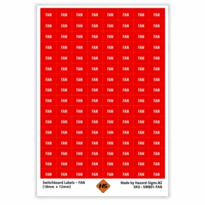 FAN switchboard labels 18mm x 12mm for electrical fan circuit identification