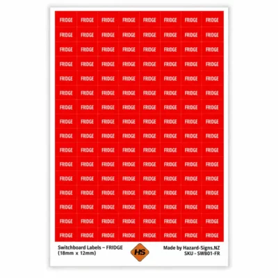 FRIDGE switchboard labels 18mm x 12mm for refrigerator circuit identification