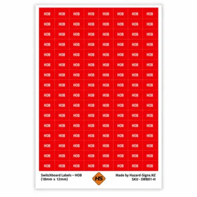 HOB switchboard labels 18mm x 12mm for electrical circuit identification