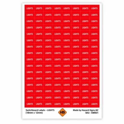LIGHTS switchboard labels 18mm x 12mm for electrical circuit identification